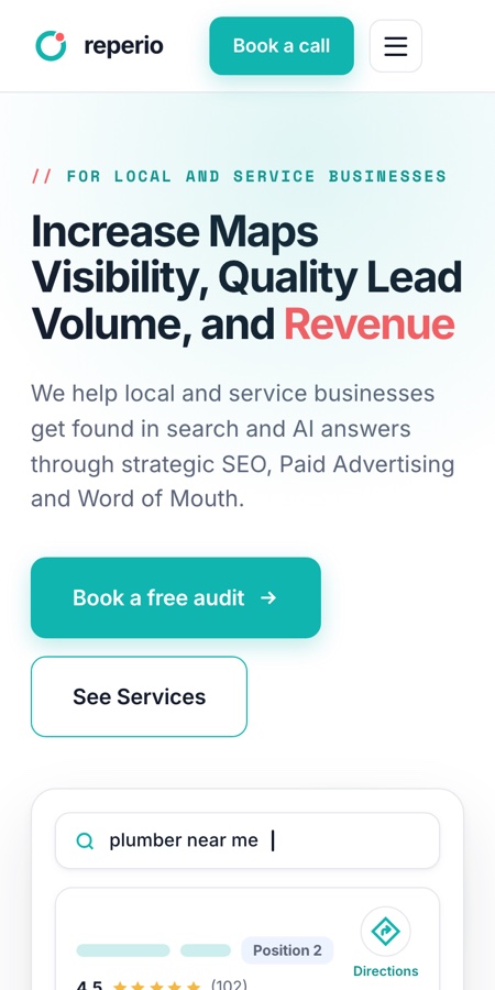 The same homepage on a phone, stacked to a single column.